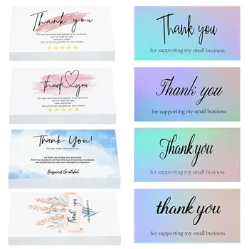 50шт Благодаря за подкрепата на моите малки визитки Лазерни цветя Покупка Благодаря поздравителна картичка за клиенти, които се записват картички