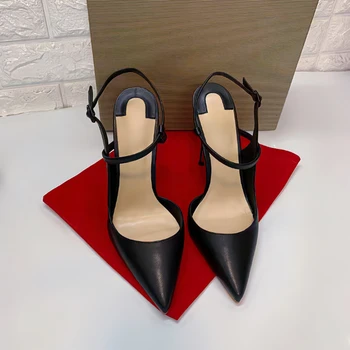 Нови Летни Черни сандали на много висок ток с шнур 6-8-10 см, Чубрица червени обувки на тънък ток, с остри пръсти, Темпераментен дамски Обувки