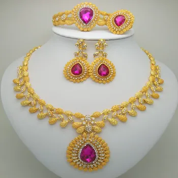 Търговия на едро с Модни Сватбени аксесоари Нигерийски Сватбена украса Африкански Бижута на Марката Dubai gold-color Crystal-Бижута