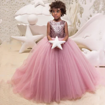 2022 Розово Златно Пищни празнична рокля от тюл За малки момичета, Детски Многопластови Рокли с цветя модел за момичета, Прекрасна Рокля за Първо Причастие, Коледа