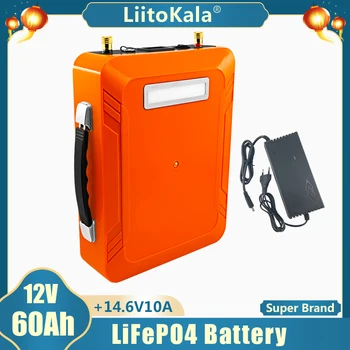 LiitoKala 12 На 12,8 В 60Ah Lifepo4 LED 5 В USB За Слънчева Светлина RV Открит Къмпинг на Слънчевата Енергия за Резервно Захранване количката + 14,6 В 5A