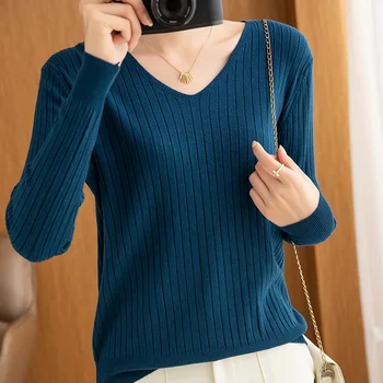 Модерен женски Трико с V-образно деколте и дълги ръкави, есен-зима 2022, Нов Стил, Без приятелка в западен стил, под долния свитером