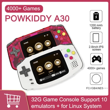 POWKIDDY A30 Преносима игрова конзола 2.8 инча IPS HD Екран, 32G Вграден 4000 + Игри Преносима Игрова конзола За Момчета, Игри Плейър