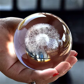 3D Лазерно Гравиране Глухарче Кристална Топка Глобус Медитация за Изцеление Магията на Фън шуй Обхват за Подаръци