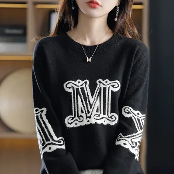 2021 вълнен елегантен женски пуловер, вязаный вълнен пуловер, пуловер с кръгло деколте, свободно и мек женски пуловер пуловер