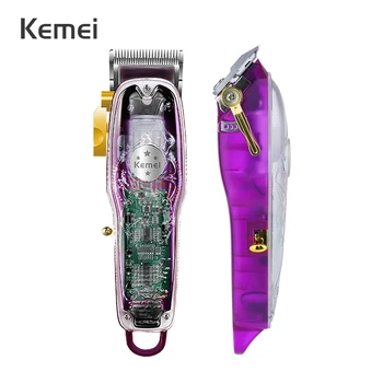 Kemei 3D Прозрачен Електрическа Машина За Рязане на Коса, Точност Машинка За Резби, Вградена Литиева Батерия с капацитет 2200 mah, Машина За Подстригване на Коса 40D