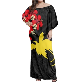 Луксозно секси Дълга Рокля с открити рамене в стил Папуа-Нова Гвинея, секси Елегантна женствена рокля с открити рамене в етнически стил