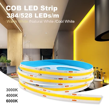 5 м Гъвкава Светодиодна Лента COB Strip Light 384 528 светодиоди с Висока Плътност RA90 Топло Природа Студено Бяла Линейна ленти за Стените на Стаята Автомобилната Рама