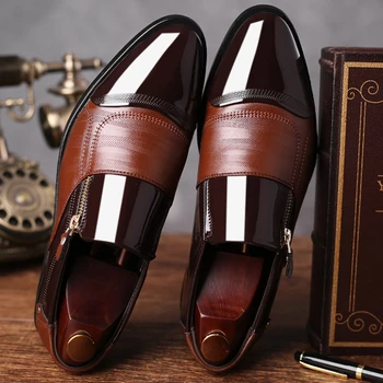 Мъжки модел обувки; сезон Пролет-есен; Големи Размери; бизнес ежедневни кожени обувки без обков с остри пръсти; сватбени обувки; Zapatos Hombre Elegante