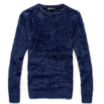 Мъжки пуловер есенно-зимния дебел мохеровый вязаный пуловер с дълъг ръкав и кръгло деколте / модерен горещ тънък, тънък, дебел топъл пуловер мъжки