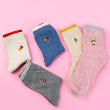 2022 Модни Дамски Меки Памучни Чорапи с Бродерия За Момичета и Момичета, Топли и Удобни Чорапи с Шарките на Гъбата Кактус