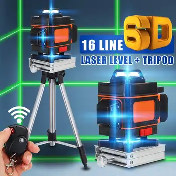 16 Линии на Ниво Лазер 4D Зелена Светлина Led Дисплей Автоматично Самовыравнивание 360 ° Завъртане Измерение, Странично Оттичане Кръст Дистанционно Управление