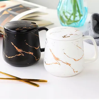 Мраморна проста керамична чаша за подарък кутия за чай на закуска офис кафеена чаша керамична кафеена чаша набор от кафеена чаша