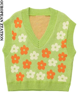 PAILETE Женски 2022 модерен цветен вязаный жаккардовый жилетка, пуловер, ретро женски жилетка без ръкави с V-образно деколте, шик върховете