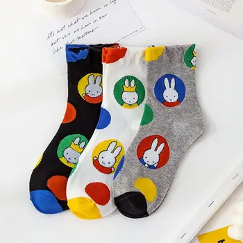 Kawaii Miffys Карикатура Сладки Чорапи-Тръба Дамски Памучни Чорапи Iins Нови Японски Високи Цветни Спортни Чорапи На Точки