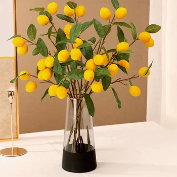 Изкуствена Клонка Лимон Реалистични Фалшиви Плодове Подпори Жълти Клони Лимони за Плот на Кухня Централно Украса Вечерни Ваза Украса