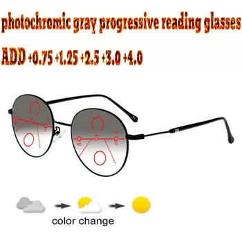 Кръгли Анти-Сини Свръхлеки Фотохромичните Прогресивно Мультифокальные Очила За Четене За Мъже И Жени+1.0 +1.5 +1.75 +2.0 +2.5 +3 +3.5 +4