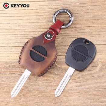 KEYYOU 2 Бутона за Дистанционно Ключодържател Кожен Калъф За Ключове на Автомобили Nissan Micra, Almera Primera, X-Trail Подмяна на Неизрязаните Нож Калъф За Ключове на Автомобила