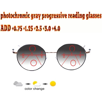 Фотохромичните Прогресивно Мультифокальные Очила За Четене женски Мъжки Полнокадровые кръгли ретро +1.0 +1.5 +1.75 +2.0 +2.5 +3 +3.5 +4