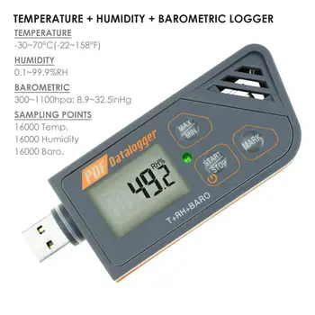 Цифров USB Регистратор на Данни за Влажност на въздуха, Температура и Налягане Барометрический на Данни Дървар сензор Водоустойчив доклад във формат PDF и Excel led индикатор