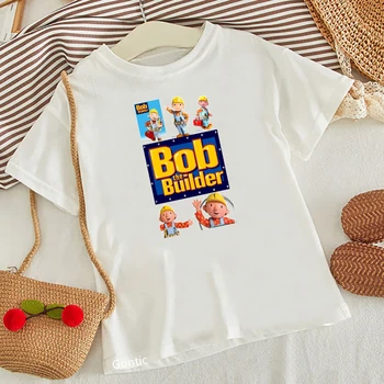 Тениска за малки момчета, Тениска с изображение на Боб Строителя, Детски Дрехи, Летен Топ, Детски бели Ежедневни Ризи с къси ръкави, за да 2-13 години