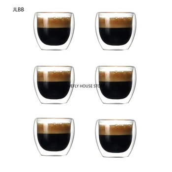 Набор от кафе чаши с двойни стени, 2/6 бр., 80 мл, топлоустойчив, за чай, кафе лате, еспресо, набор от напитки, 2,7 грама