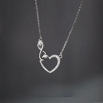 VOQ Сребърен Цвят Нов 8-символен Циркон Любов Колие Дамски Ключица Верига Колие Подарък на едно Момиче Бижута