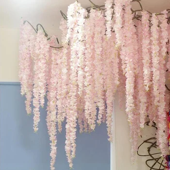 100 СМ изкуствена череша лоза копринени цветя Сакура за парти Сватбена тавана декор фалшива венец арка бръшлян сам вечерни декор