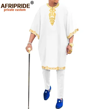 Африканска традиционно Облекло за Мъже, Бродирани Ризи дашики и Панталони Анкара, Екипировки от 2 теми, Екипировки Басейн Riche A2116022