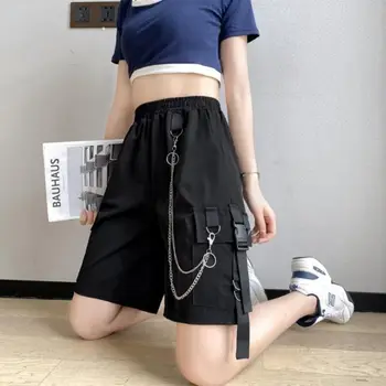 Дамски Летни Мода Корейски Стил Плътен Цвят Широки Панталони с Високо Качество Кратки s Дамски Ежедневни Свободни Шорти Harajuku